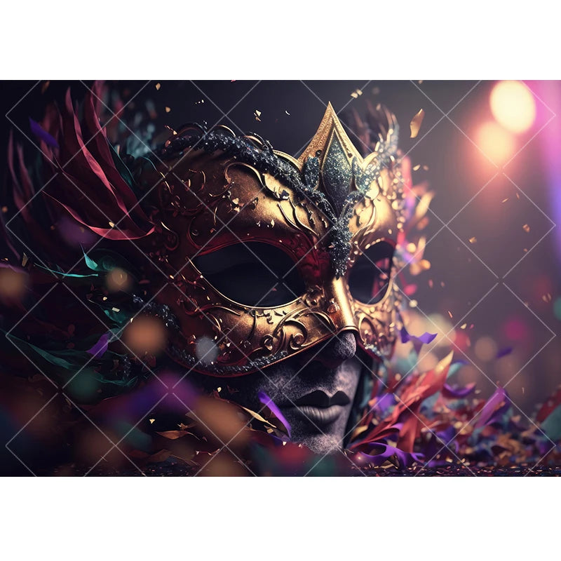 Carnaval, cenário fotográfico, roxo, verde, dourado, máscara, baile, dança, fundo máscaras