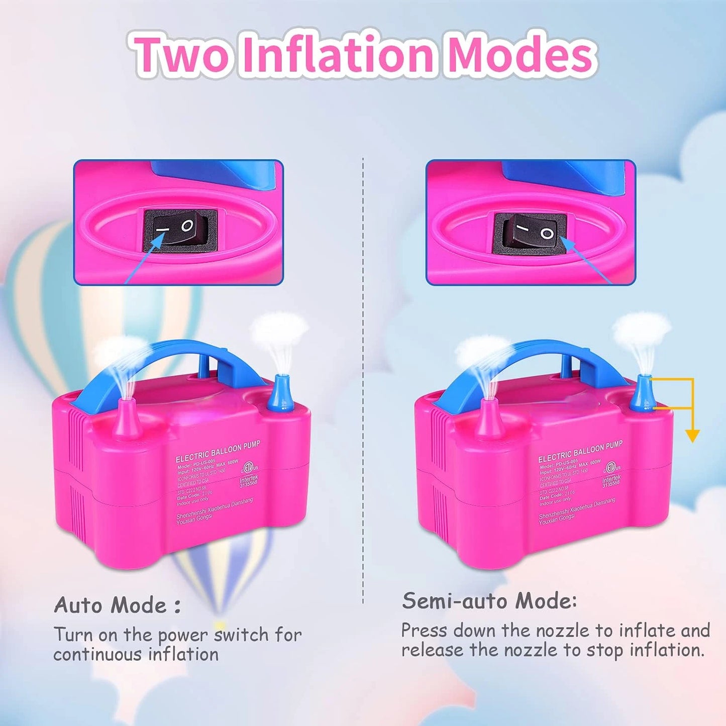 Inflador Compressor Balão Bexiga 2 Bico Festa Aniversário Cor:Rosa 110v