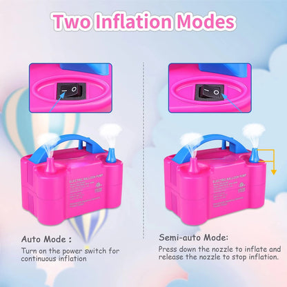 Inflador Compressor Balão Bexiga 2 Bico Festa Aniversário Cor:Rosa 110v
