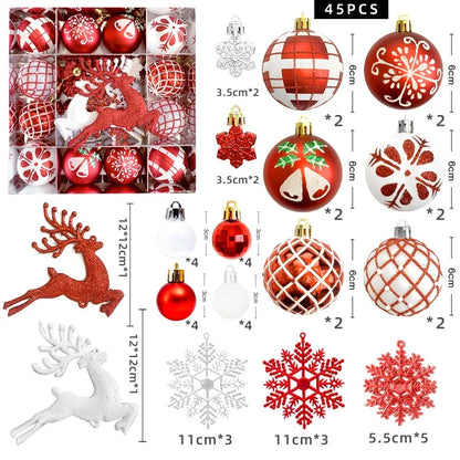 Bola de Natal Conjunto de 45 Peças de Enfeites de Bola de Natal Enfeites de Natal Variados