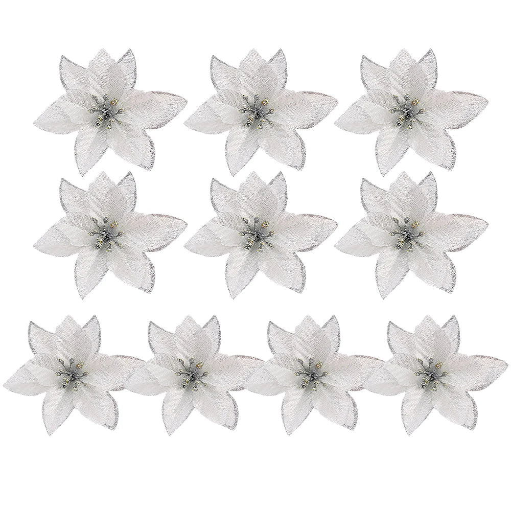 Flores Natal Glitter Artificial 10/100 peças de Enfeite de Árvore de Natal de Poinsétia Glitter