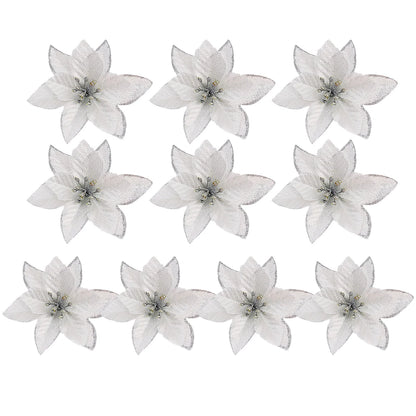 Flores Natal Glitter Artificial 10/100 peças de Enfeite de Árvore de Natal de Poinsétia Glitter