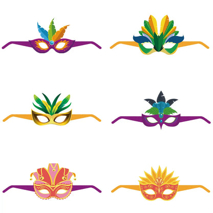 Máscaras de Carnaval com Óculos e Penas, Máscaras de Papel para Cosplay de Carnaval