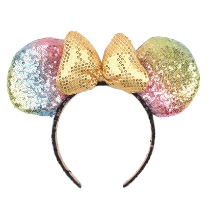 Tiara de orelhas de Disney iluminada de luxo com laço piscante e estampa de bolinhas