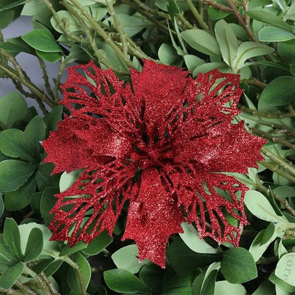 12 peças de flores artificiais de Natal de poinsétia com clipes, enfeites de Natal