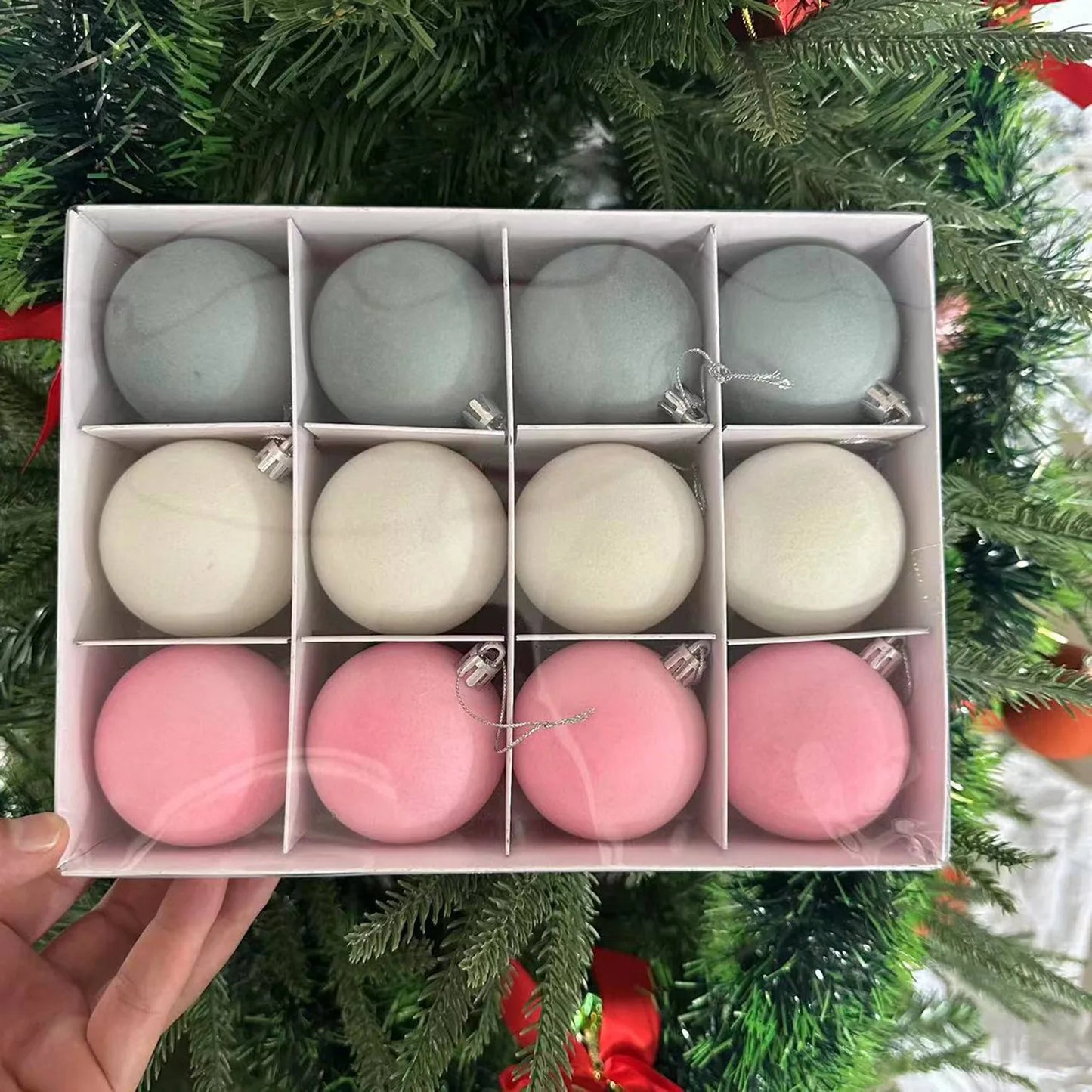 Enfeites de Natal de veludo | Bolas decorativas redondas de 12 peças | Decorações árvore