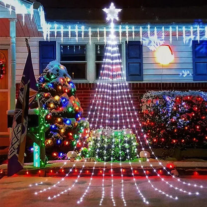 Corda Natal cachoeira com estrela 300 LED, penduradas 40 cm, cortina estrela
