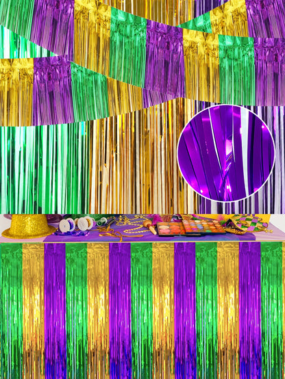 Cortina para eventos carnavalescos Pacote com 1 cortinas com franjas douradas verdes roxa
