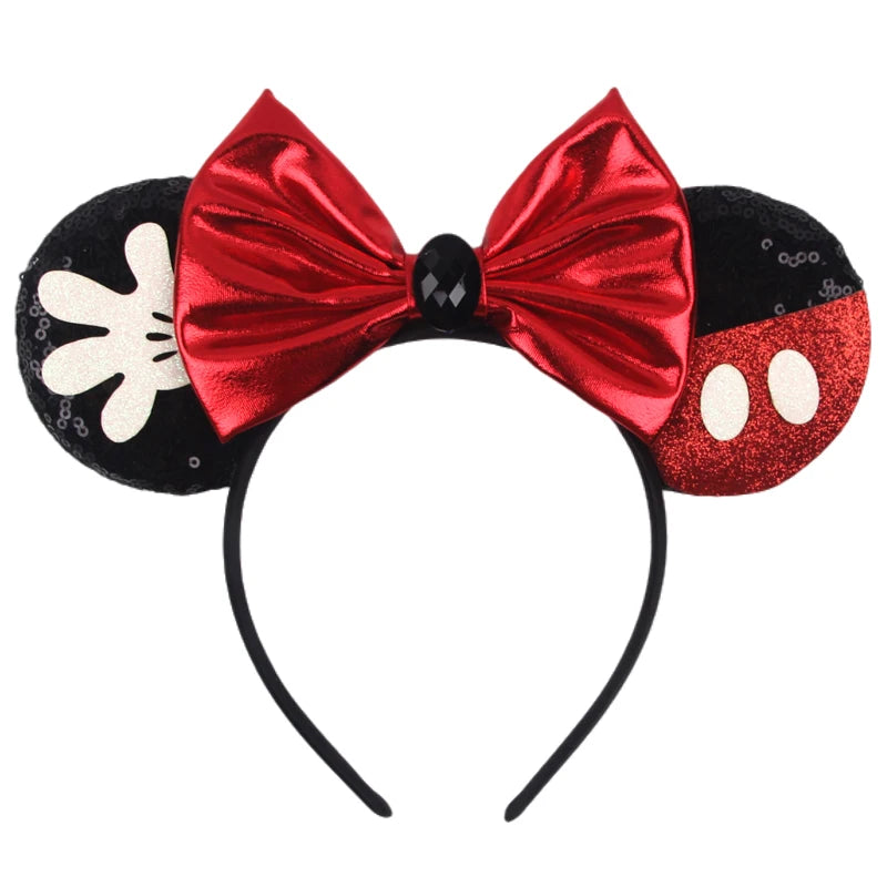 Tiara de orelhas de Disney iluminada de luxo com laço piscante e estampa de bolinhas