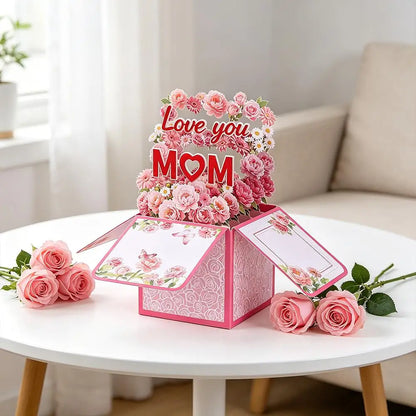 Cartão pop-up feliz Dia das Mães, buquê de flores 3D cartão comemorativo com envelope