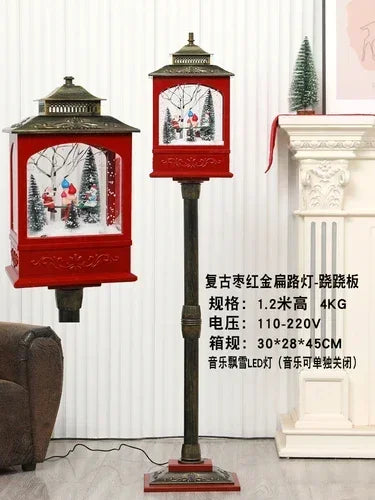 Poste Natalino Musical com Neve Artificial, 1.2 metros, Iluminação LED,  Músicas e 38cm