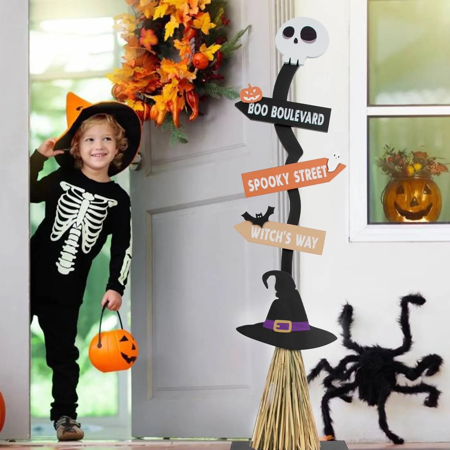 Decoração de Halloween, decoração de Halloween em ambientes internos, 1 vassouras