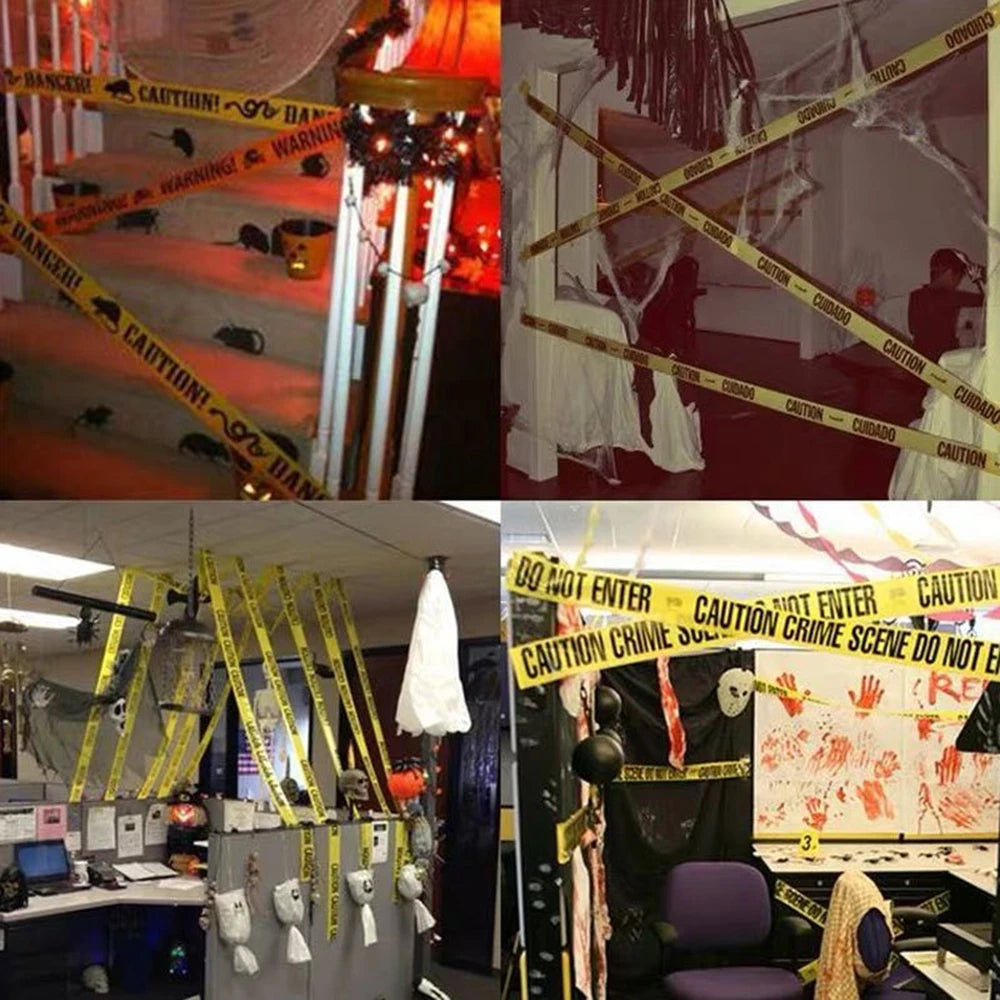 Pacote com 1 fita de advertência de Halloween, decoração de Halloween, fita de perigo