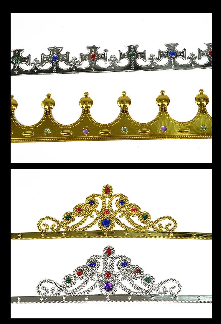 Coroa Rei Rainha Príncipe Princesa Plástica Ajustável Festa Com Rainha Dourada