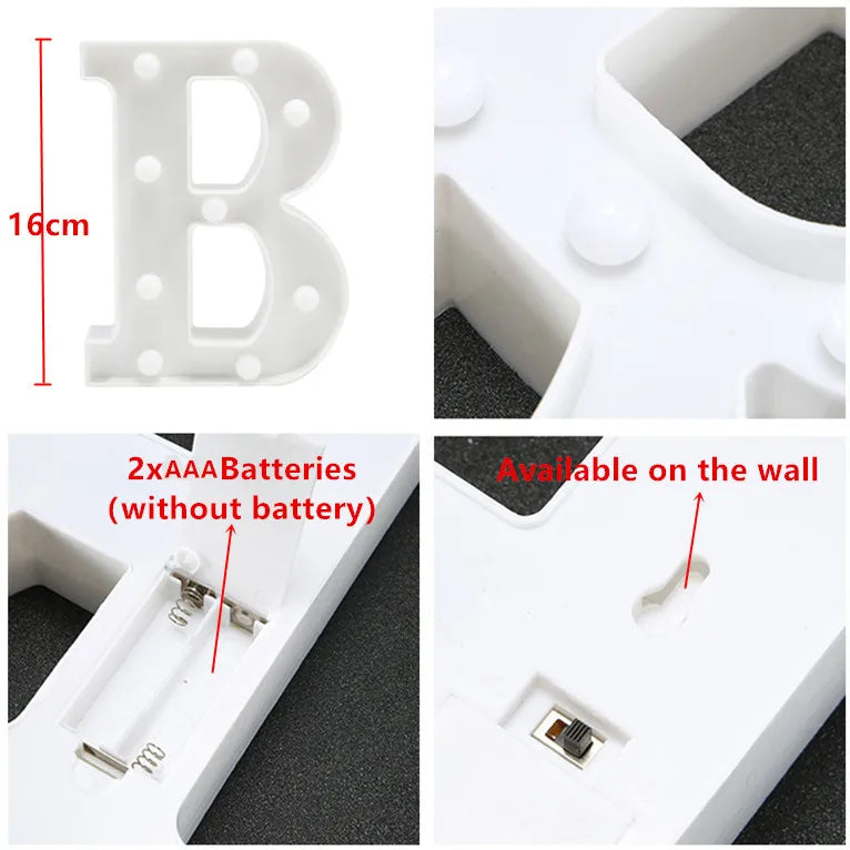 Letras de LED para letreiros, 26 letras iluminadas do alfabeto, luzes LED alimentadas