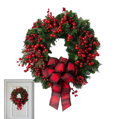 Guirlanda de Natal com luzes para guirlanda de porta da frente, guirlanda de Natal com laço