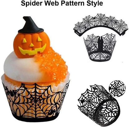 Cesta Formato Teia Aranha Embalagens cupcake, pacote com 48 teias aranha Halloween
