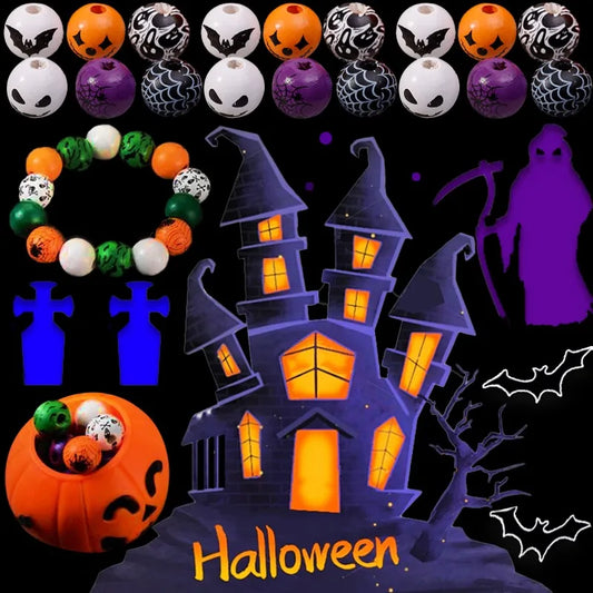 Grânulos Madeira Halloween 40 Peças contas de madeira de Halloween xadrez Halloween