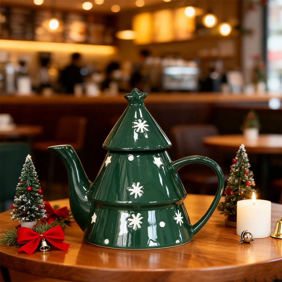 Bule de Chá em Formato de Árvore de Natal (820ml) e Bule de Porcelana Árvore de Natal Decorativo Cerâmica