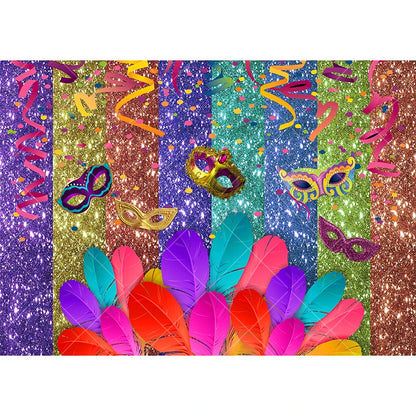 Carnaval, cenário fotográfico, roxo, verde, dourado, máscara, baile, dança, fundo máscaras