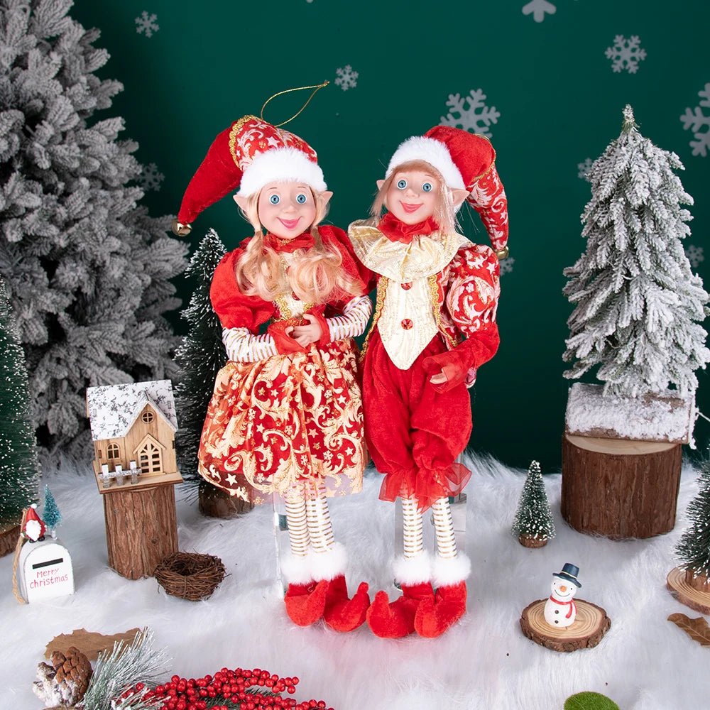 Conjunto de 2 elfos de Natal de 66 cm, adorável elfos vermelhos e verdes para pendurar