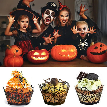 Cesta Formato Teia Aranha Embalagens cupcake, pacote com 48 teias aranha Halloween