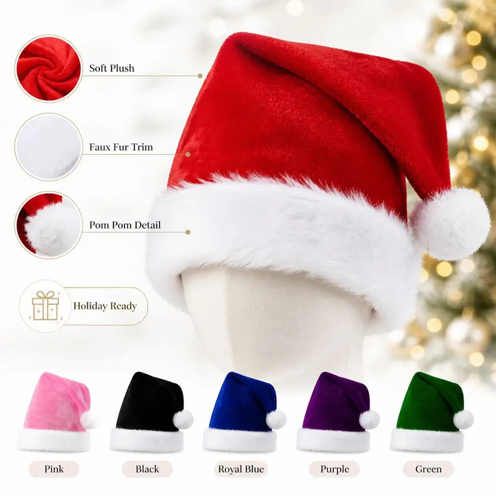 Gorro de Papai Noel de Veludo Multicolorido, Touca Natalina de Pelúcia Colorida