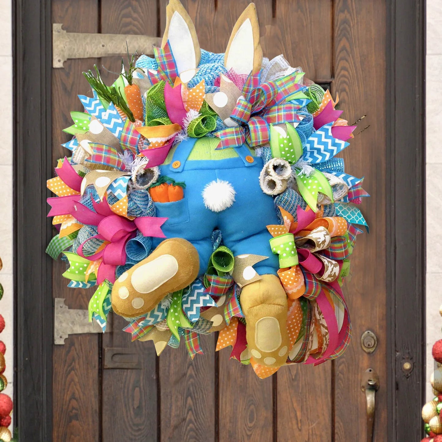 Guirlanda de coelho da Páscoa, guirlanda de porta de coelho da Páscoa, bumbum de coelho