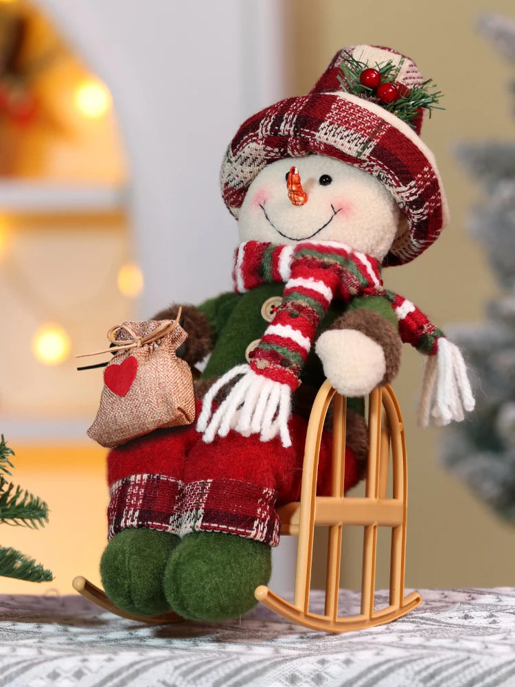 Enfeite de Papai Noel em Cadeira de Balanço, 33 cm, Figura de Papai Noel e Boneco Neve