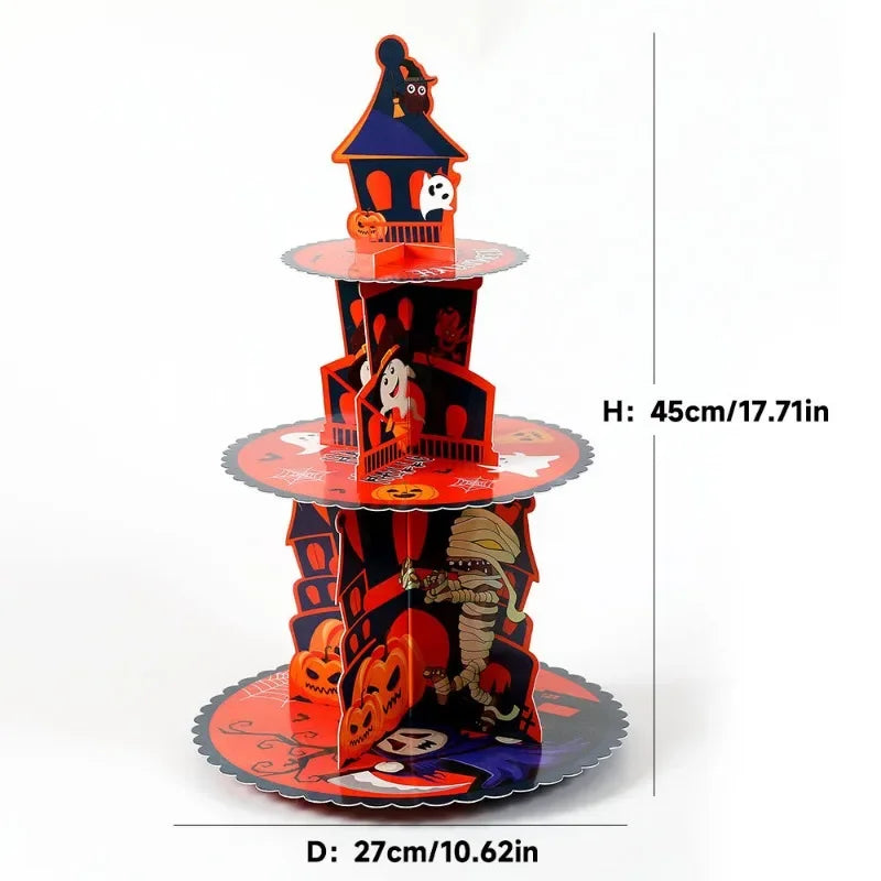 Suporte de Cupcake de Halloween de 3 Camadas Torre e Bolo Torre Morcego de Abóbora