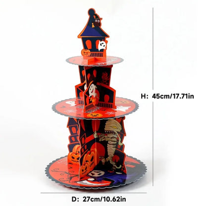 Suporte de Cupcake de Halloween de 3 Camadas Torre e Bolo Torre Morcego de Abóbora