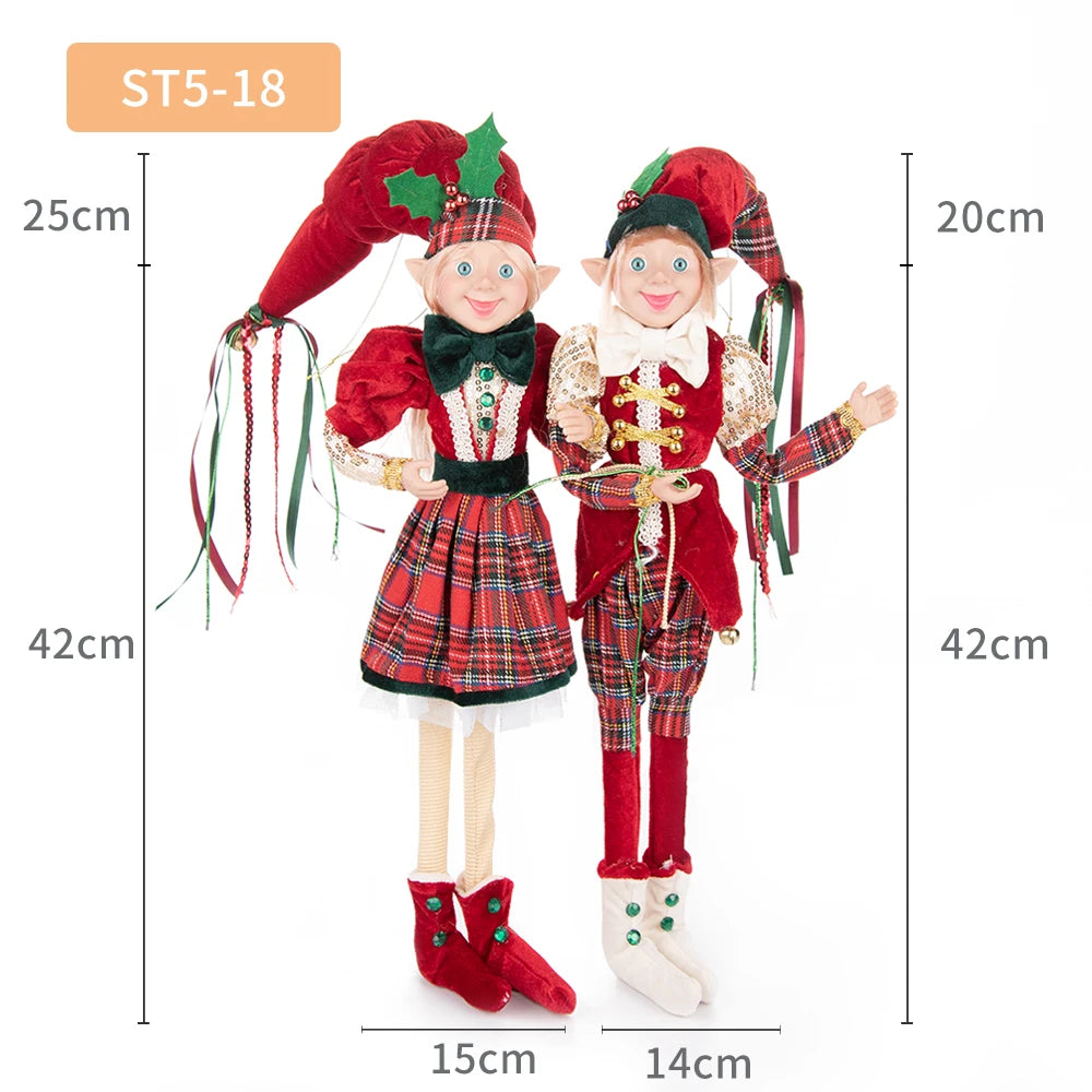 Conjunto de 2 elfos de Natal de 66 cm, adorável elfos vermelhos e verdes para pendurar