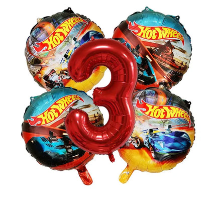 Kit Balão Metal Hot Wheels Frente/verso + Número+vareta 5 Und Kit de arco de balão carro