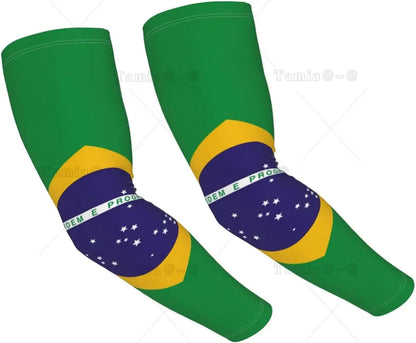 Mangas refrescantes com a bandeira da Brasil, proteção solar, homens e mulheres, ideais
