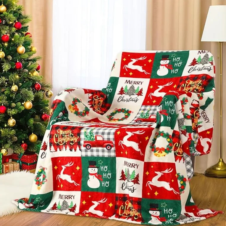 Cobertor de Natal para Presente de Mulher, Manta/Cobertor de Natal com Estampa de Renas e Árvores