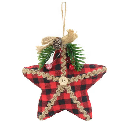 Enfeite Natal Pendurar Estrela Xadrez e 1 Enfeite Árvore Natal Pendente Natalino Estrela 15cm