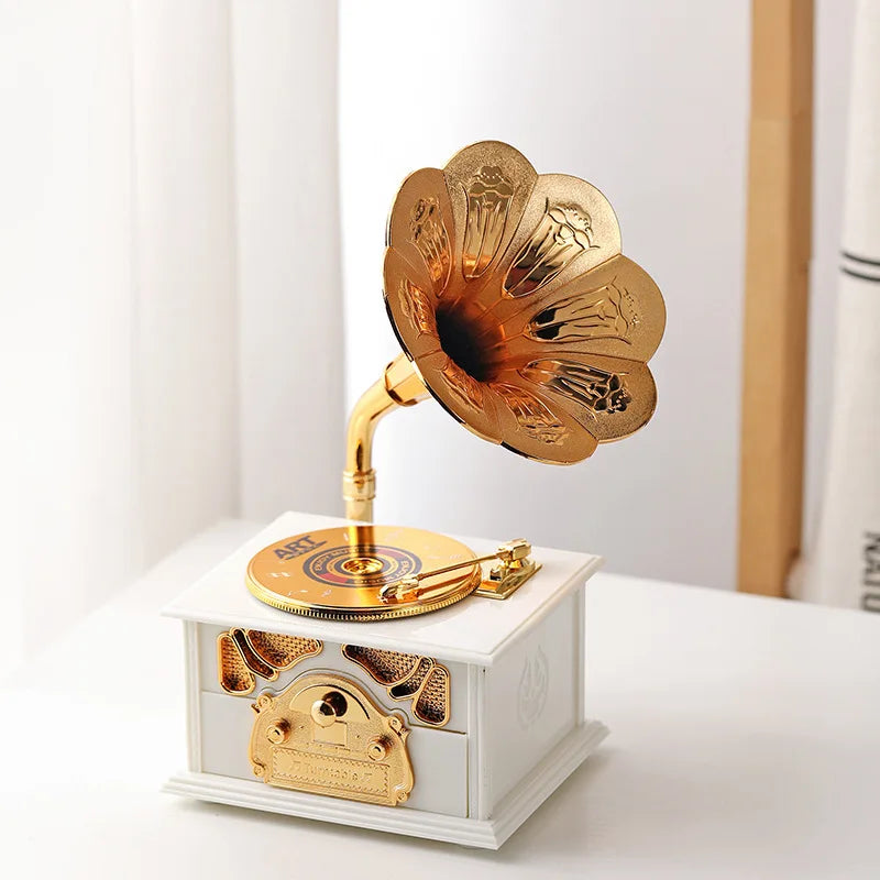 Caixa de música fonógrafo retrô clássico gramofone musical caixa mesa decoração