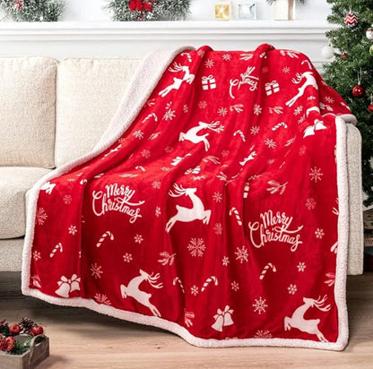 Cobertor de Natal para Presente de Mulher, Manta/Cobertor de Natal com Estampa de Renas e Árvores