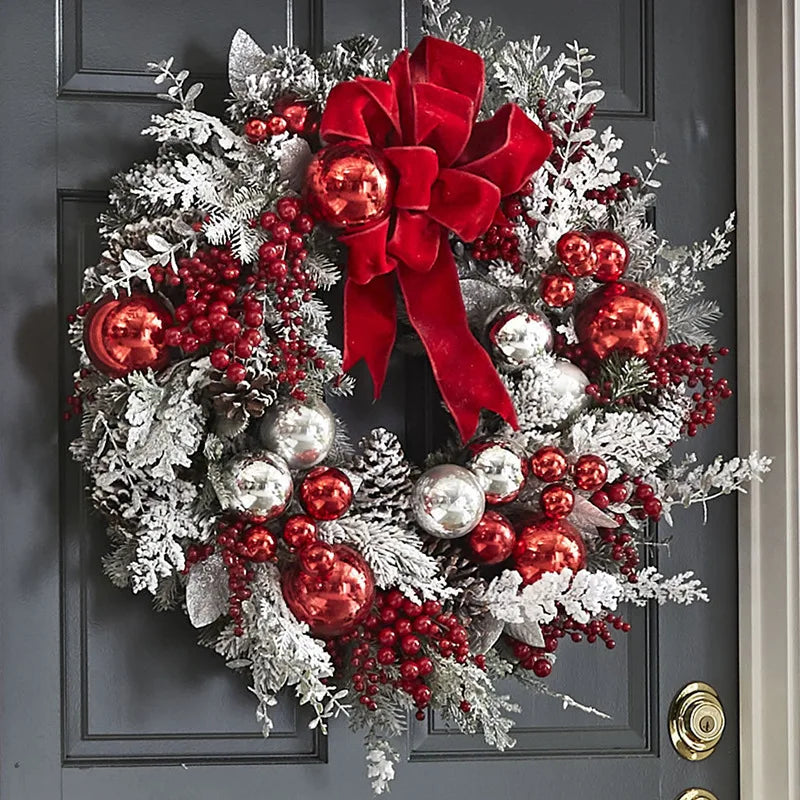 guirlandas de Natal pré-iluminadas para porta da frente, decorações de