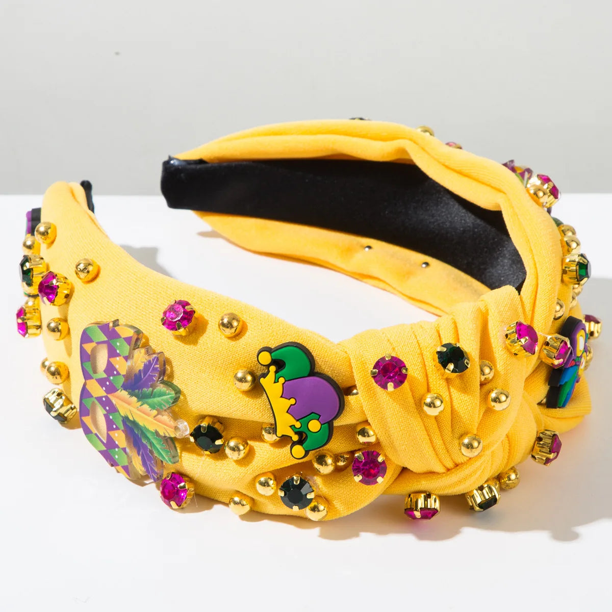 Acessórios de faixa de cabeça de carnaval, roxo, verde, amarelo, strass e acolchoada