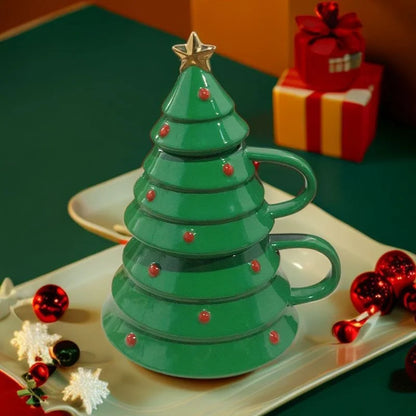 Caneca com Tampa Tree Magic Cerâmica 450ml - A\CASA - Verde Escuro