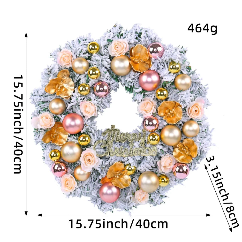 Guirlanda de Natal artificial e guirlanda de natal com flocos de Neve, coroa de 40CM