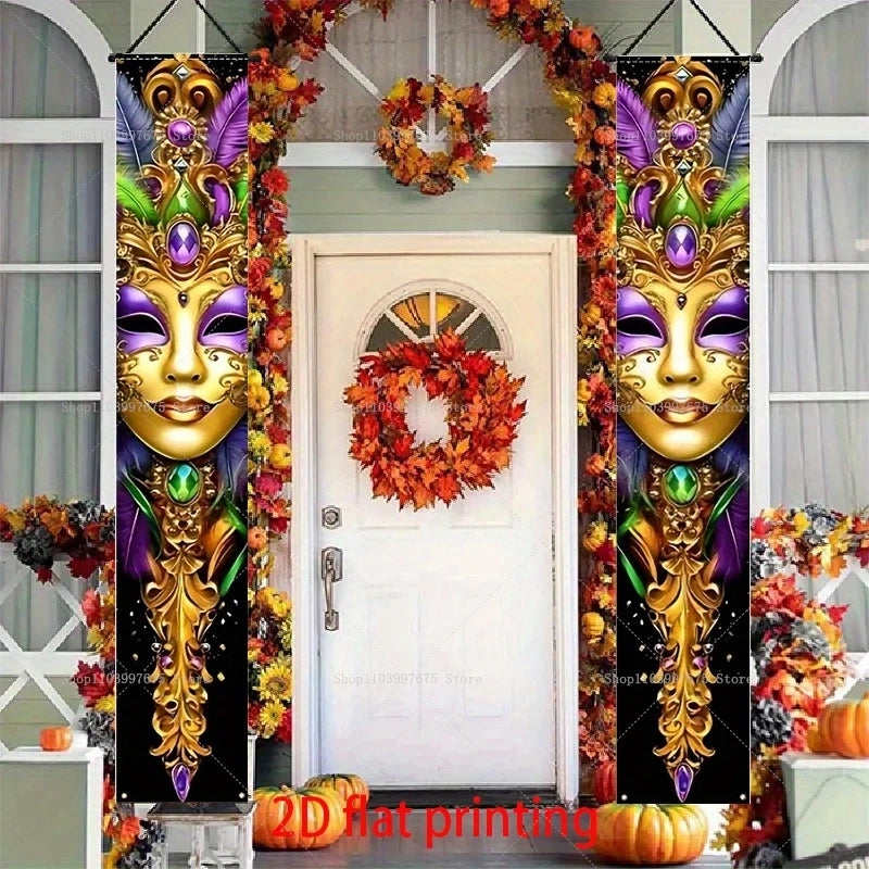 Faixas 2 Placas de Varanda para Carnaval, Placas Coloridas para Baile de Máscaras, Banners Festivos para Porta
