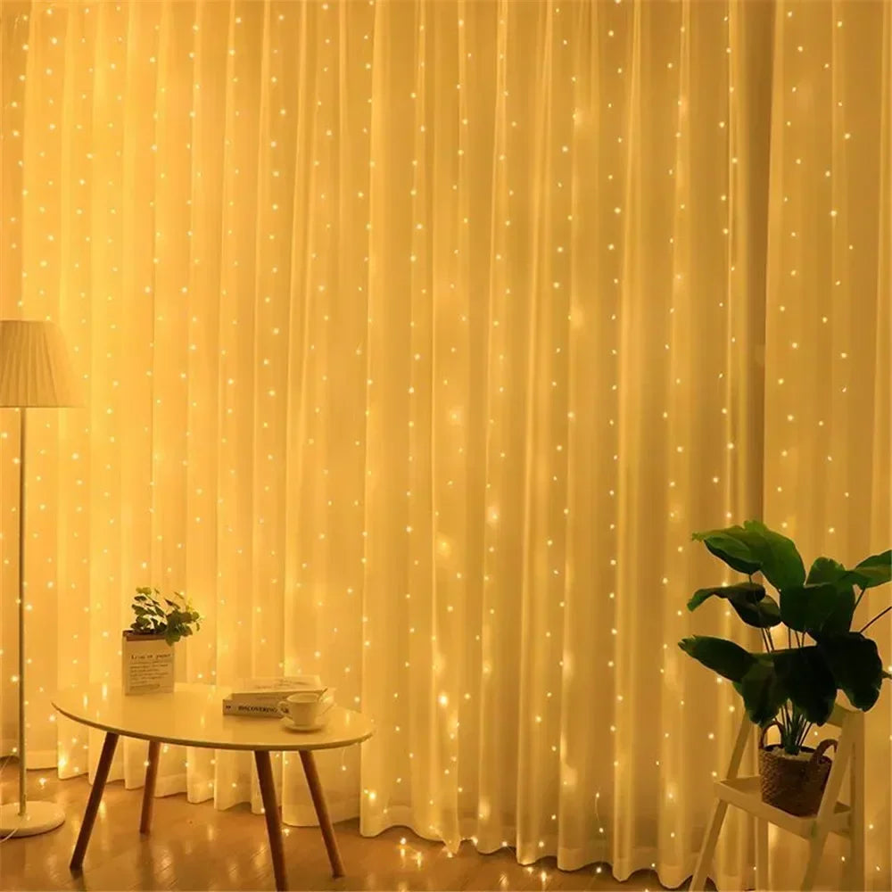 Cortina luz led pisca ou fixa 300 leds 3x3m Natal Festas Decorações USB  (Branco frio)