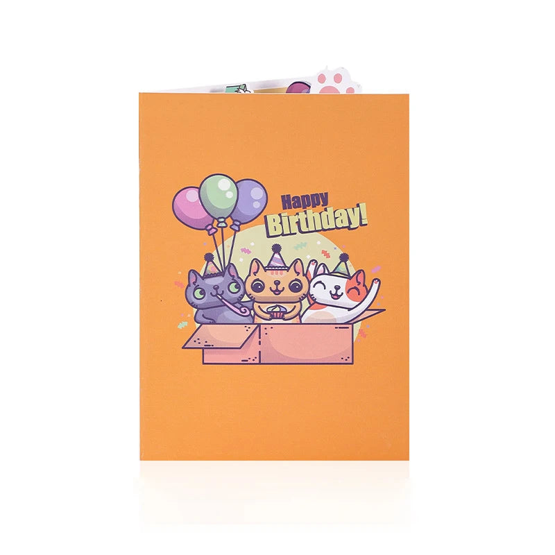 Feliz aniversário 3D gato cartão, Pop Up Card, Melhor presente de aniversário