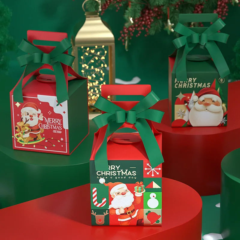 Caixas de doces de Natal vermelho com alças 3D caixas de presentes festa Natal