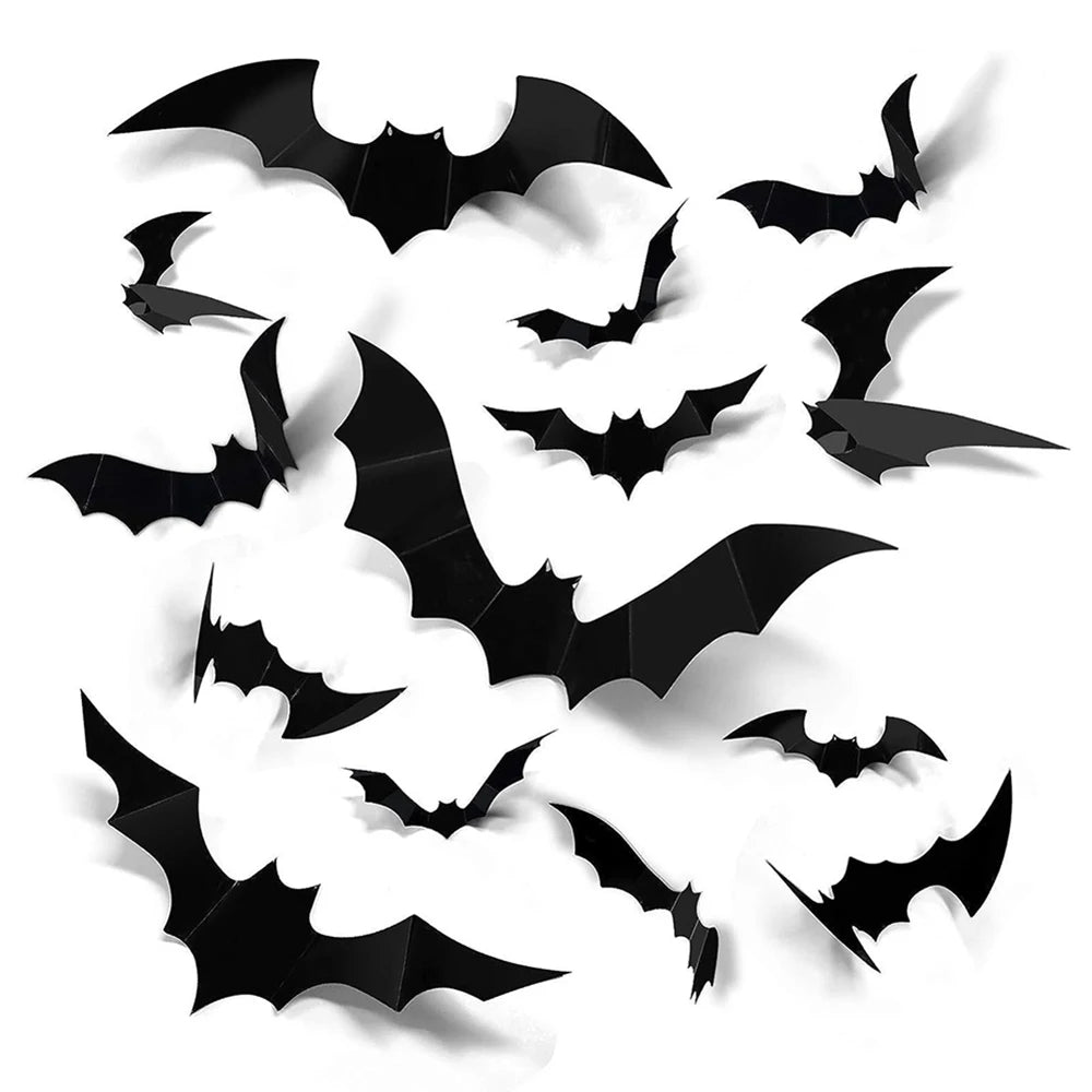 Morcegos 3D 12/48/60/72 Peças de Decoração de Morcego de Halloween e 4 Tamanhos