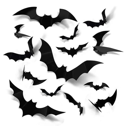 Morcegos 3D 12/48/60/72 Peças de Decoração de Morcego de Halloween e 4 Tamanhos