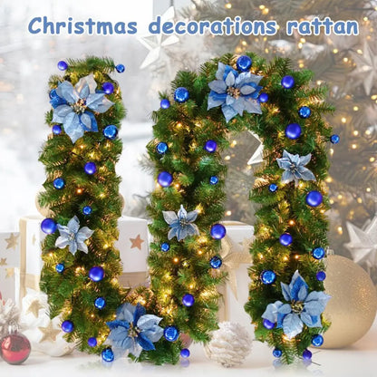 Coroa de vime LED de Natal verde decorativa 2,7 Metro Guirlanda Natal artificial Guirlanda