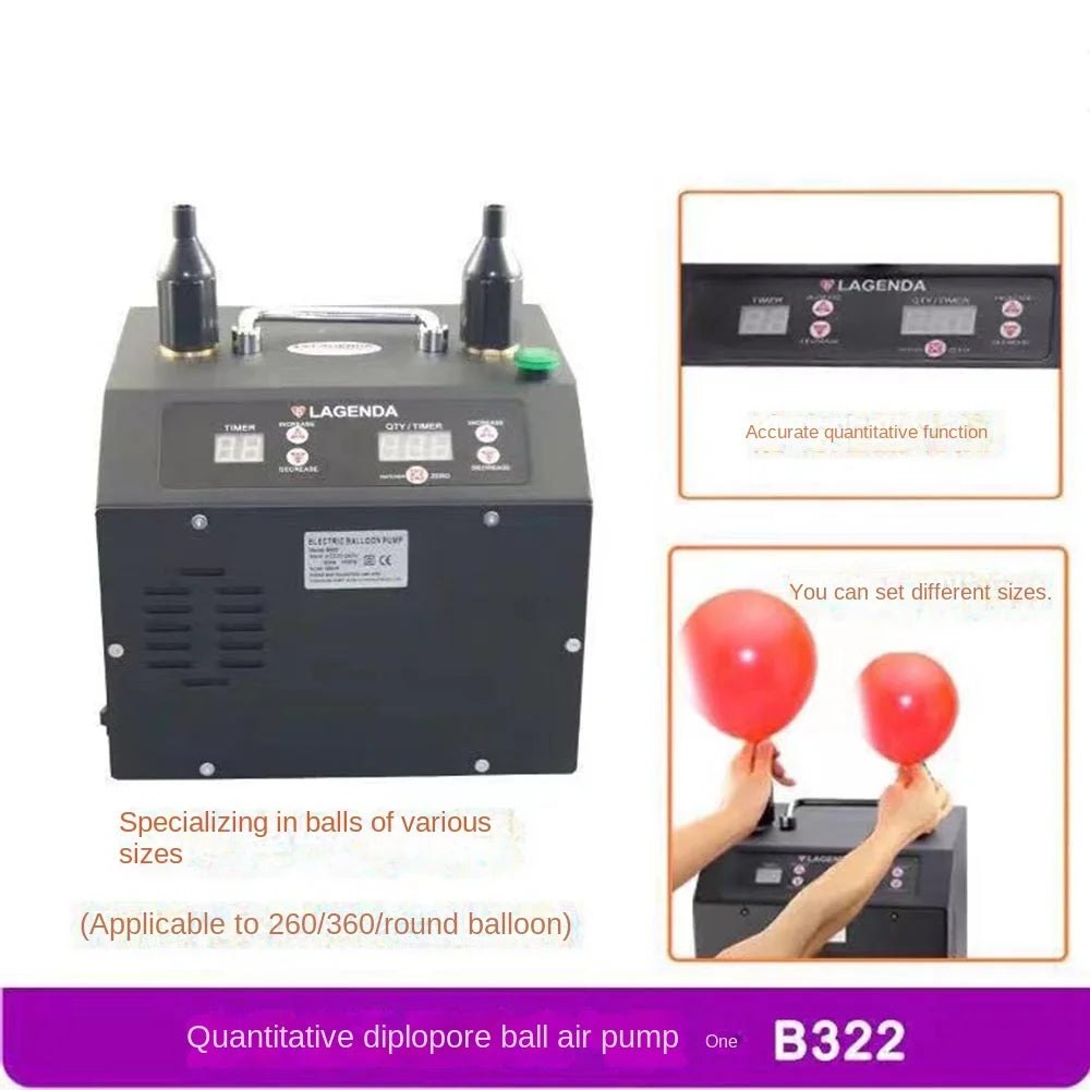 Inflador Elétrico de Balões Lagenda B322 (Terceira Geração / Versão Digital com Bico Duplo)